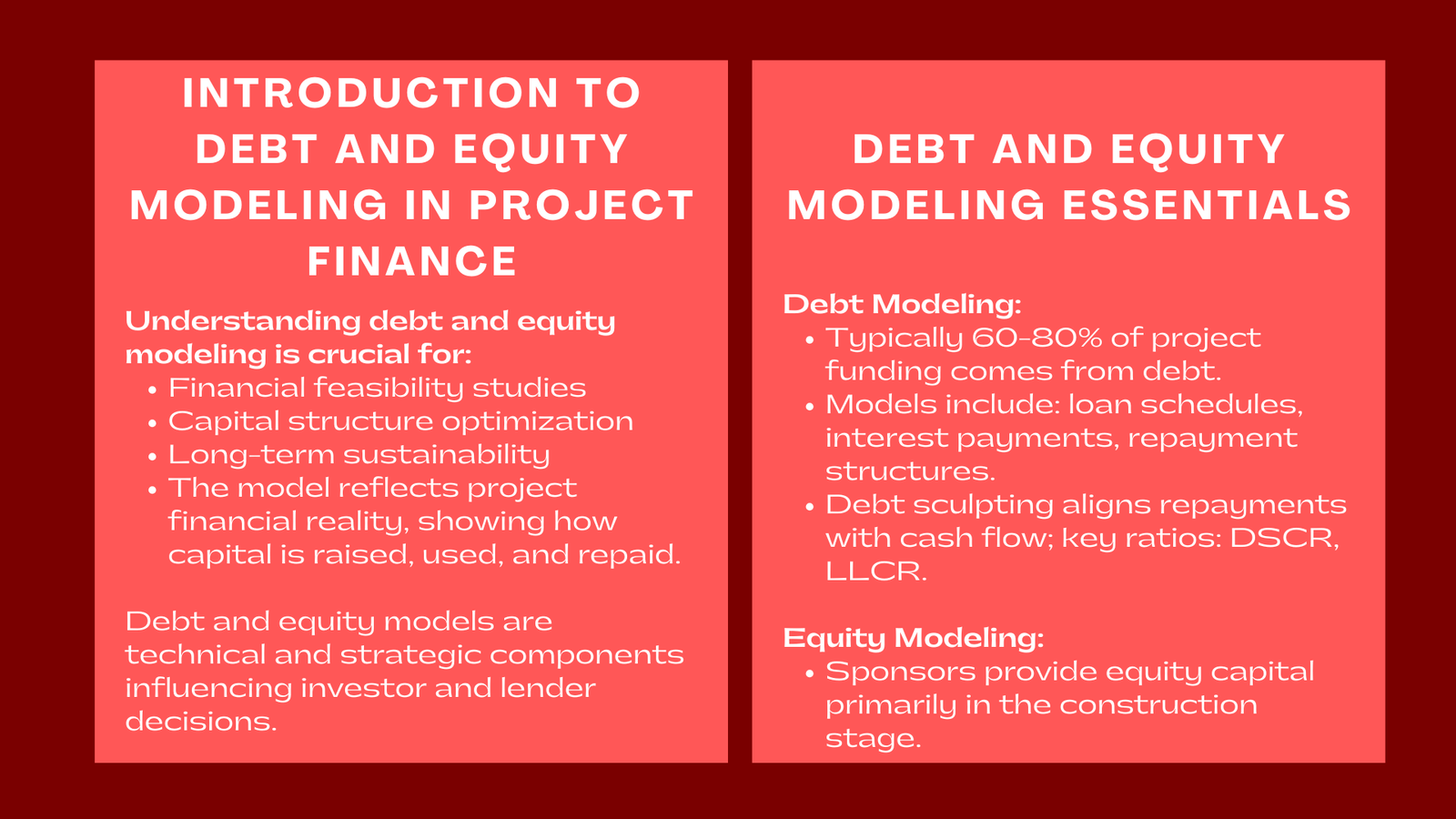 Debt and Equity Modeling Explained in Project Finance