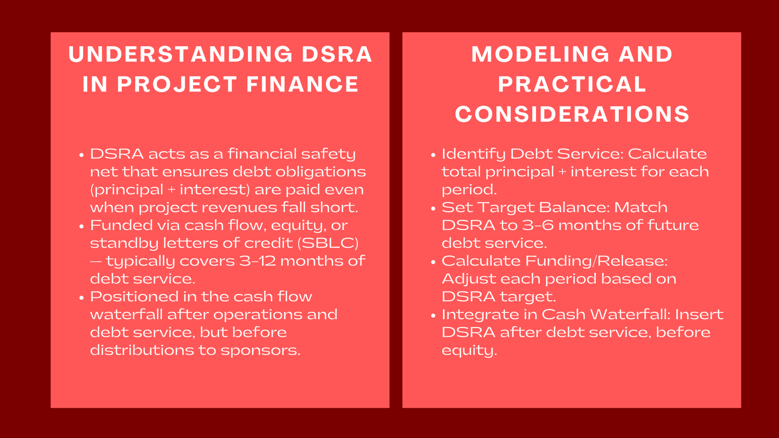 How to Model Debt Service Reserve Accounts (DSRA) in Project Finance